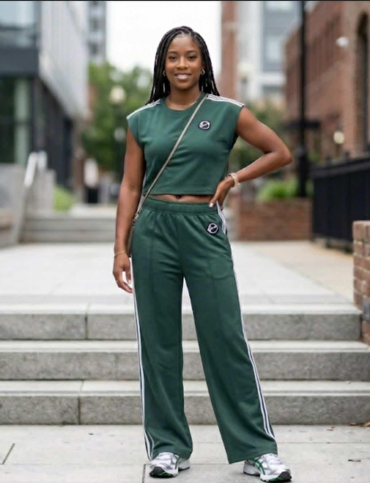 Statement 2 piece Stripe Crop Top Set Green