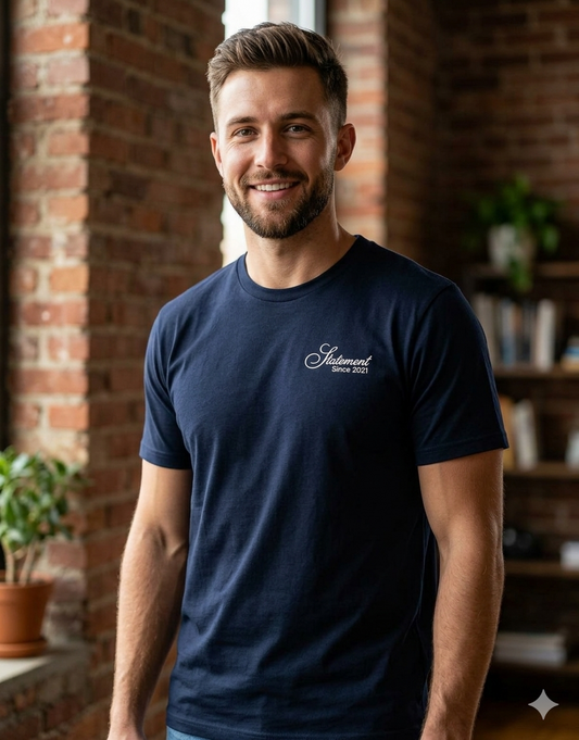 Navy and White Statement T Shirt
